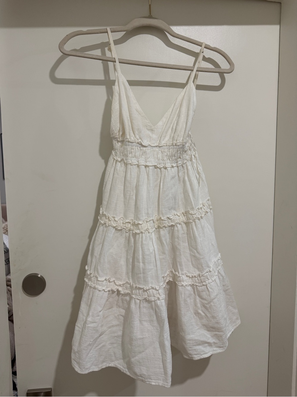 Stradivarius Cream Smocked Waist Sundress
